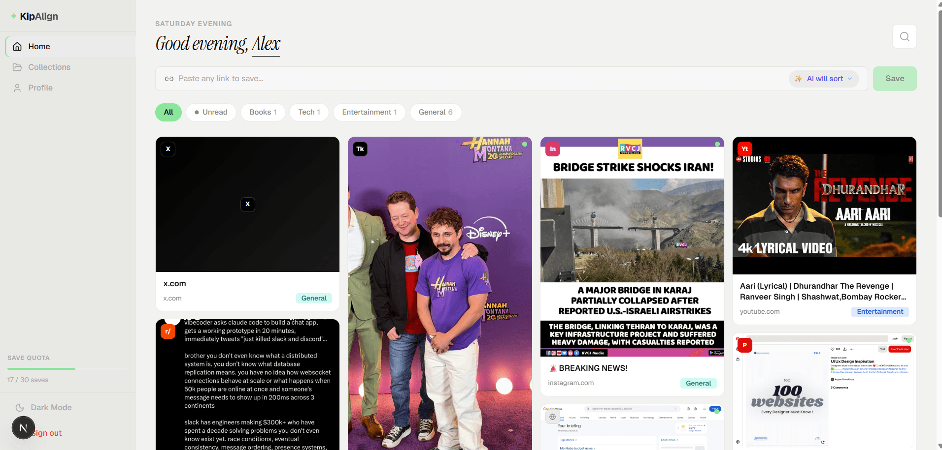 KipAlign — your saves from every platform, organized in one place